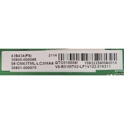 MAIN PARA TV TCL 4K·UHD·HDR ((ANDROID TV)) / NUMERO DE PARTE 30800-000096 / 40-R51MT2-MAB2HG / RT2851M / R51MT2 / 11602-500062 / 30801-000070 / 08-CM43TML-LC208AA / PANEL LVU430NDEL MS9W04 / DISPLAY V430DJ1-Q01 REV.C1 / MODELO 43S434 - Imagen 3